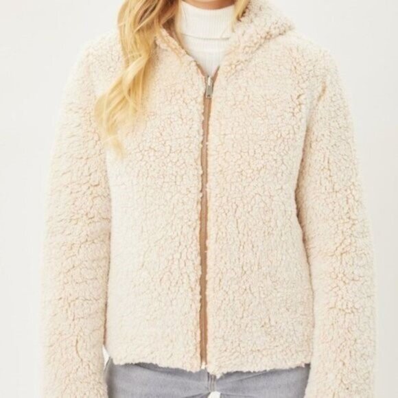 NEW ♡ Reversible Puffer Fleece Hoodie Jacket Cream Copper Small or XS - Picture 4 of 5